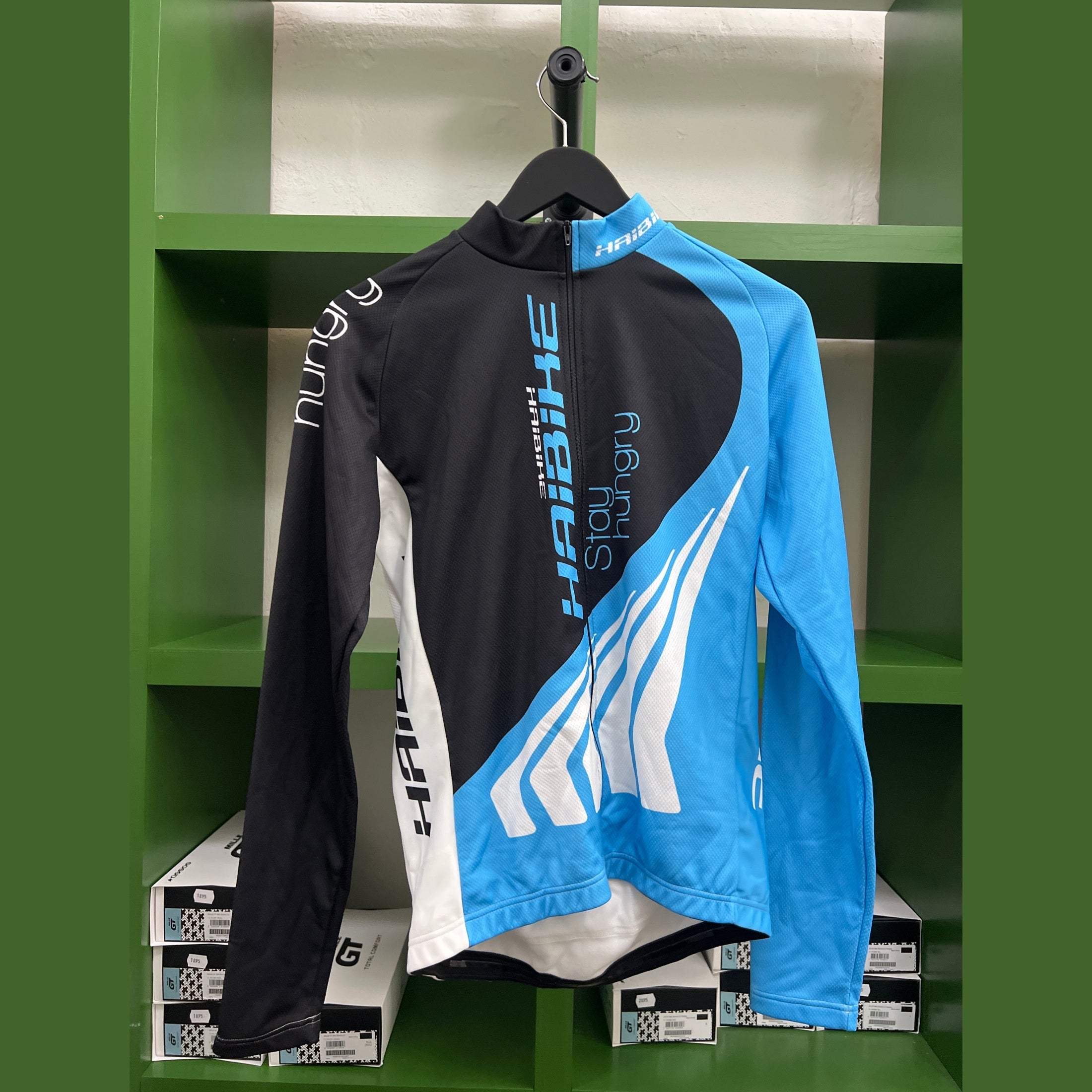 Långärmad Cykeltröja fodrad Haibike svart/vit/blå